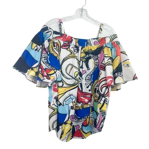 blouses Off Shoulders Abstract Art Print Blouse Poshmark $25
