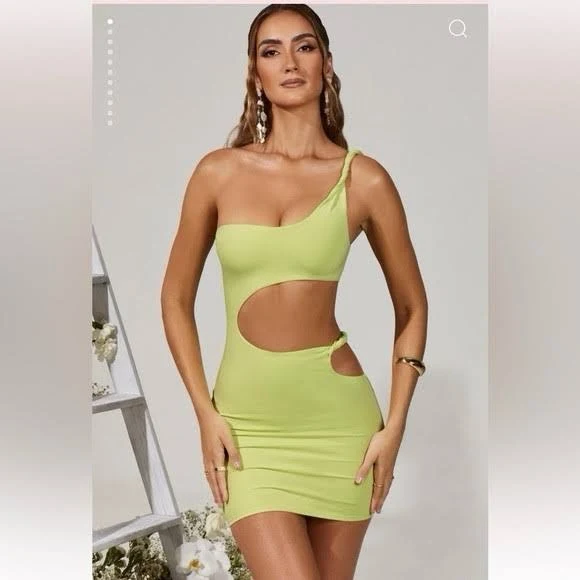 dress Oh Polly Dress Size 4 Lime Green One Shoulder Cut Out Bodycon Mini eBay $20