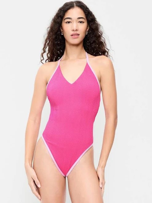 swimsuit Old Navy Women's Ribbed V-Neck Halter One-Piece Swimsuit Old Navy $17.49