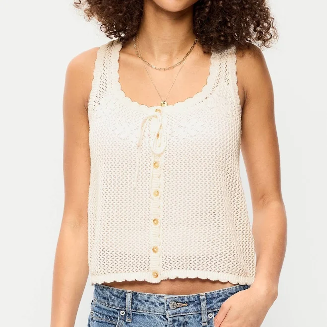 top Old Navy Women's Sleeveless Cotton Crochet Tank Top Old Navy $18.49