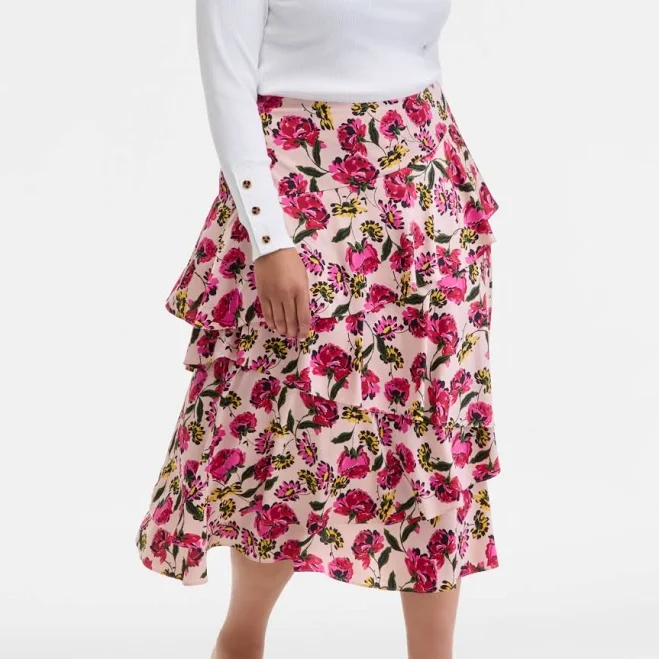 skirt On 34th Women's Floral-Print Tiered Midi Skirt Macy's $25.93