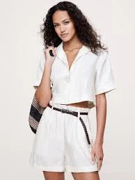 top Oversized Linen Cropped Resort Shirt gap.com $24.97