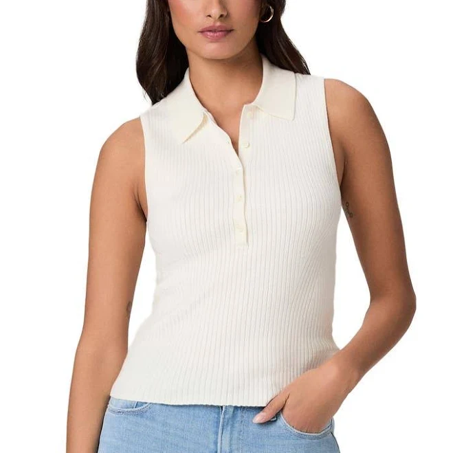top PAIGE Women's Vesta Rib Sleeveless Polo Nordstrom $179