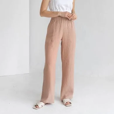 pants Peach Linen Wide Leg Pants: High Waisted Trousers with Elastic Waistband Etsy - SandSnowLinen $147.93