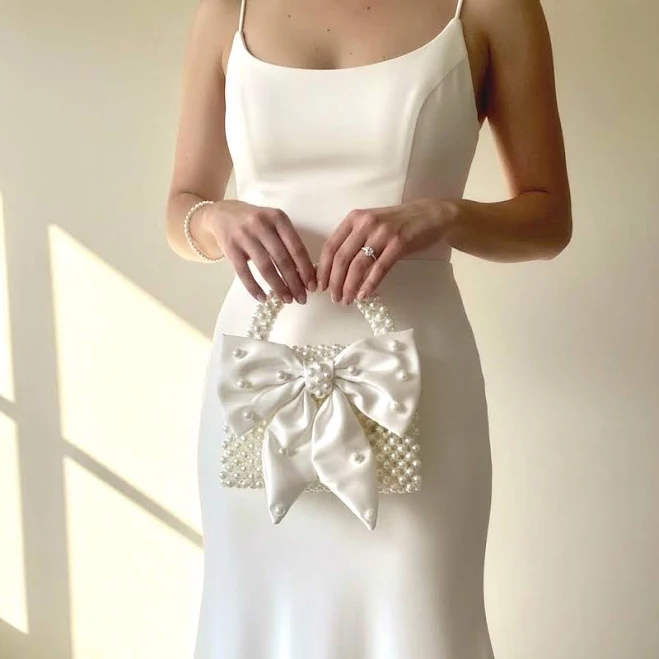 bag Pearl Satin Bow Clutch Bag Etsy - Seller $149.99