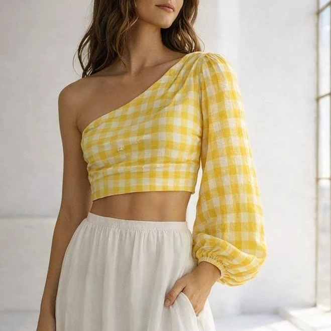 one shoulder top Playful Retro 90s One Shoulder Checkered Crop Top Etsy - Seller $49.22