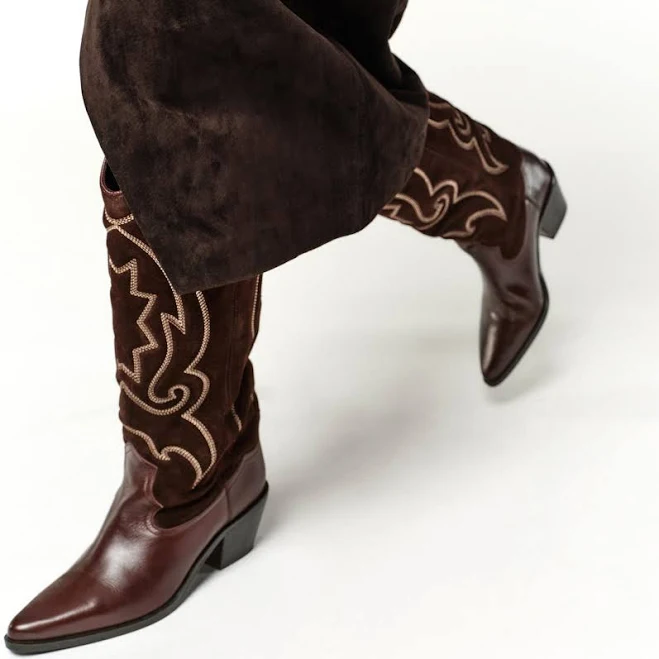 boots Pointed-Toe Embroidery Wide Calf Cowgirl Boots Epiluta $129