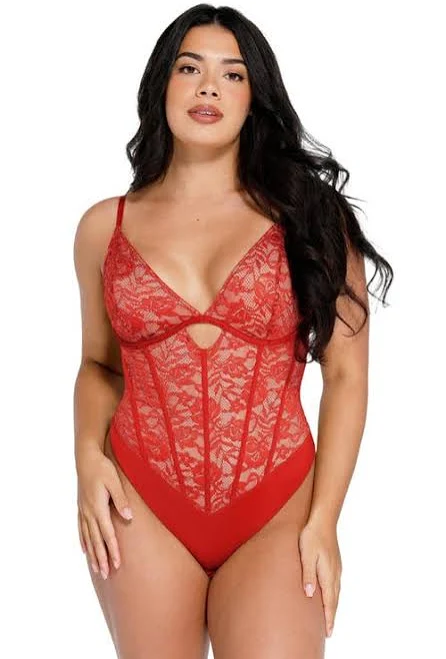 bodysuit Popilush Shapewear Cutout Corset Hourglass Sculpting Lace Bodysuit in Bright Red at Nordstrom, Size Medium Nordstrom $60