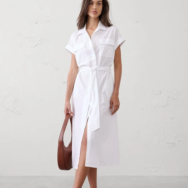 dress Poplin Utility Midi Shirtdress Banana Republic Factory $84