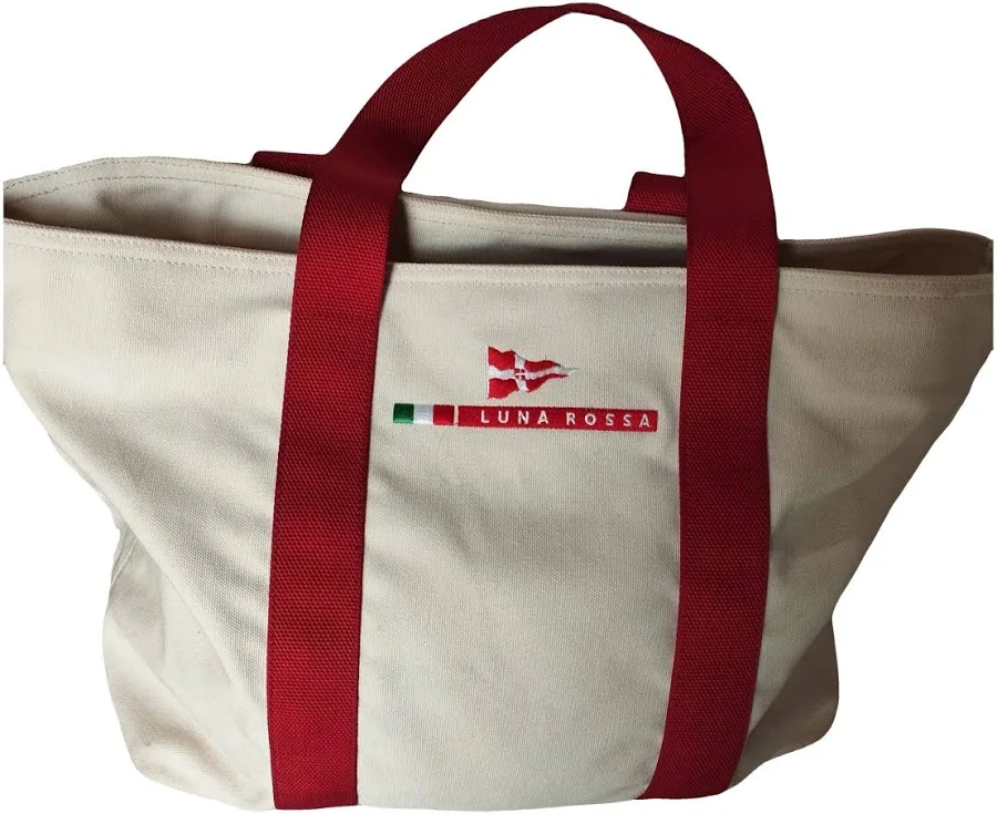 bag Prada Ecru Canvas Tote Bag with Red Handles Vestiaire Collective $221