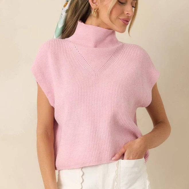 top Red Dress Women's Cool Intentions Ribbed Knit Mockneck Sweater Shirt Red Dress $48