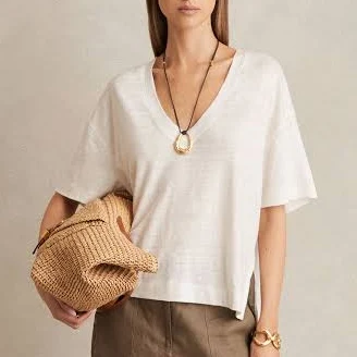 top Reiss Women's Ember Relaxed-Fit Linen V-Neck T-Shirt Reiss $70