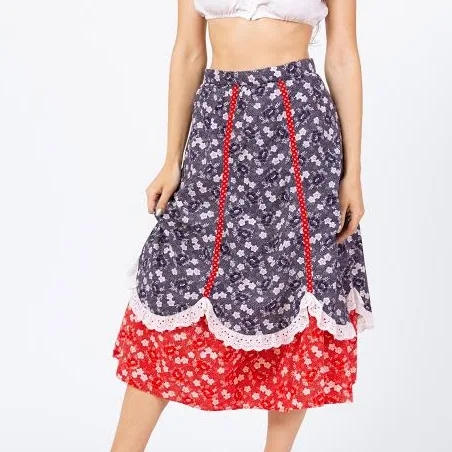mini skirt Retro Folk Americana Floral Prairie Skirt Etsy - FlyingAppleVintage $68