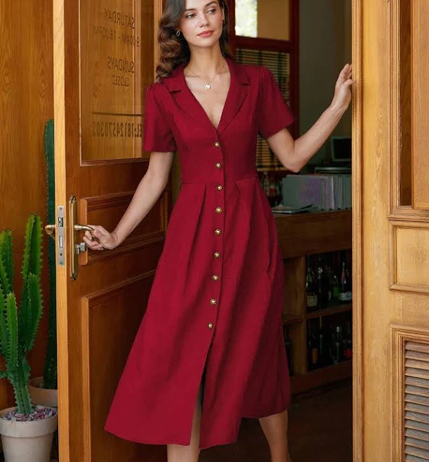 dress Rihoas Collared Linen-Blend Midi Shirt Dress Rihoas $47