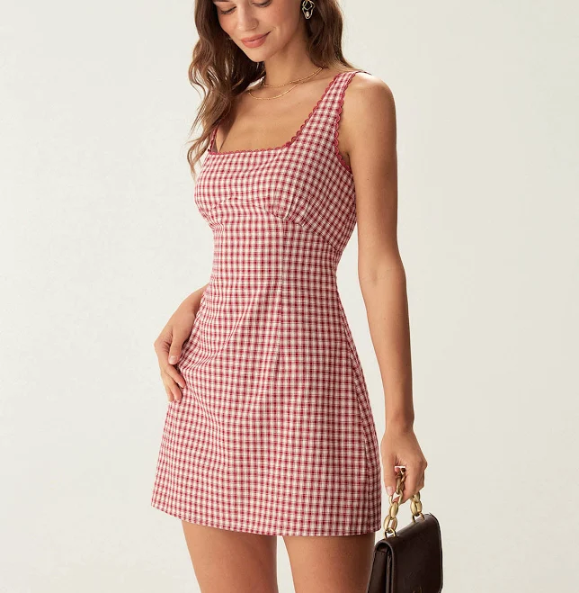 sundress Rihoas Gingham Square Neck Sundress Rihoas $38
