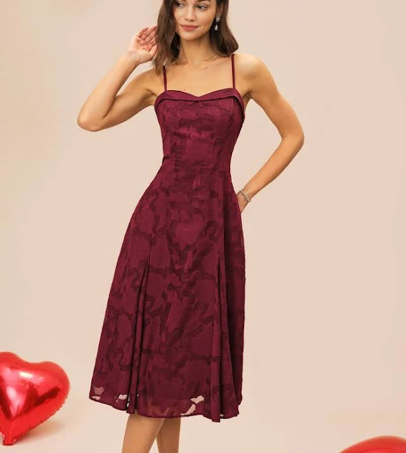 dress Rihoas Sweetheart Neck Jacquard Slip Midi Dress Rihoas $43