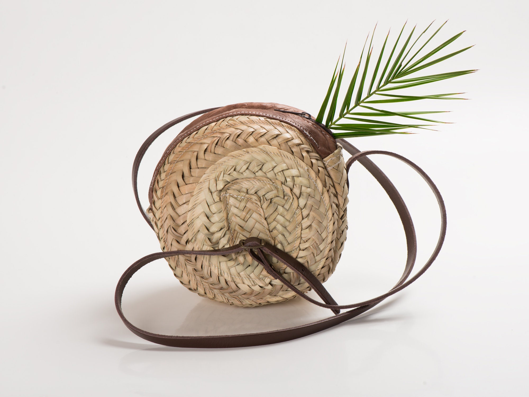 bag Round wicker straw bag with Leather Strap Natural Color With Zip Etsy $48.29