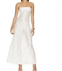 jumpsuit Rumor Jumpsuit Billie White Linen Strapless Floral Wide Leg No Slip Size XS eBay $125