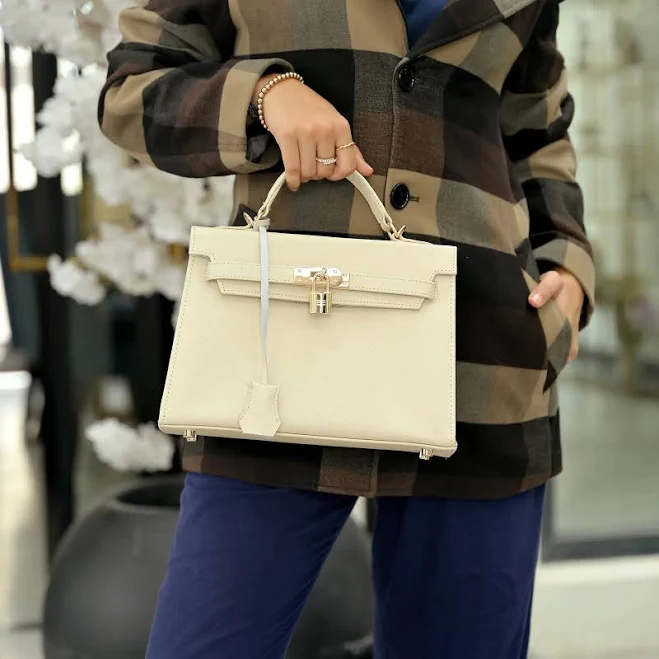 bag Saffiano Leather Top Handle Bag for Women | Aura Lock Satchel by Jild Ivory white Jild $184.99