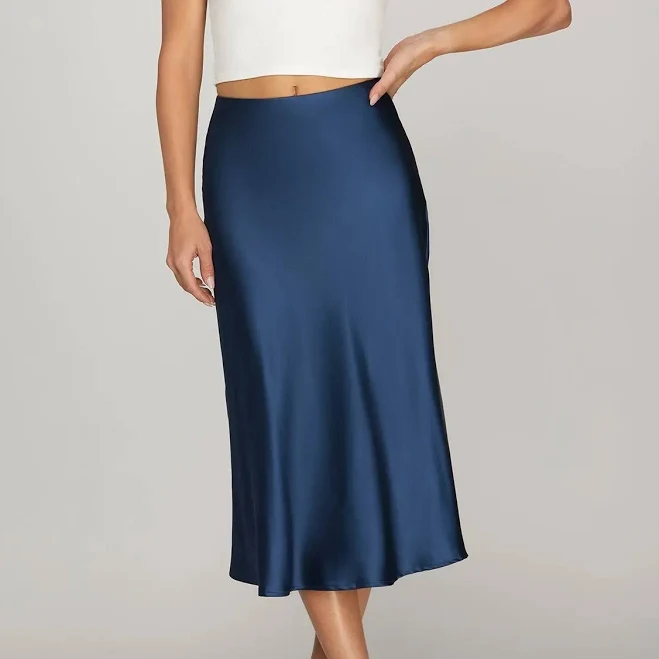 skirt Satin Bias Midi Skirt with Elastic Waistband David's Clothing $36.95