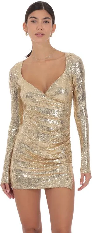 dress Sequin V-Neck Long Sleeve Dress LUCY IN THE SKY $32.95