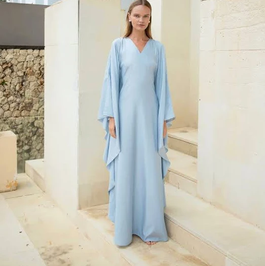 dress Silk Kaftan Dress in Light Blue V-neck Esmé New York $250