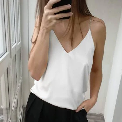 top Silky V-Neck Camisole with Spaghetti Straps Etsy - Seller $66.53