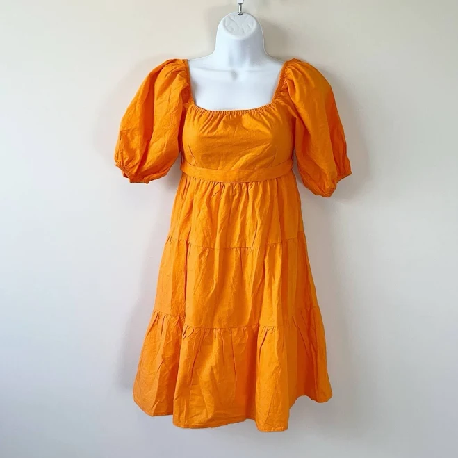 dress Sim & Sam Orange Puff Sleeve Mini Dress 100% Cotton Tiered Women's eBay - heidysfabfinds $29.99