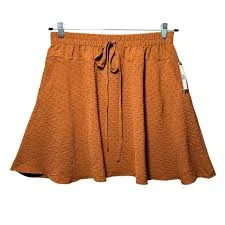 skirt Soho Rust Orange Terracotta Textured Mini Skirt Elastic Waist Pockets M Flowy eBay $20