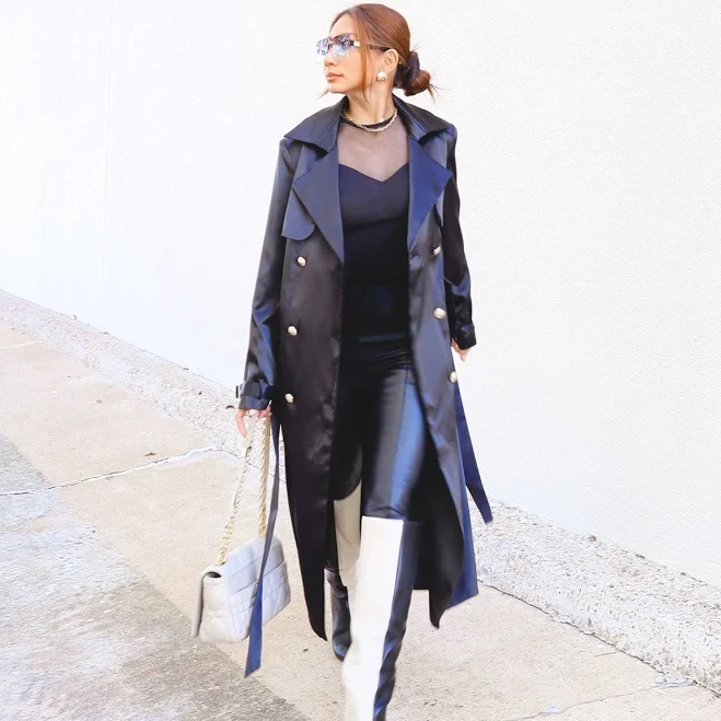 trench coat Stay Trendy Satin Trench Coat KCoutureBoutique $124