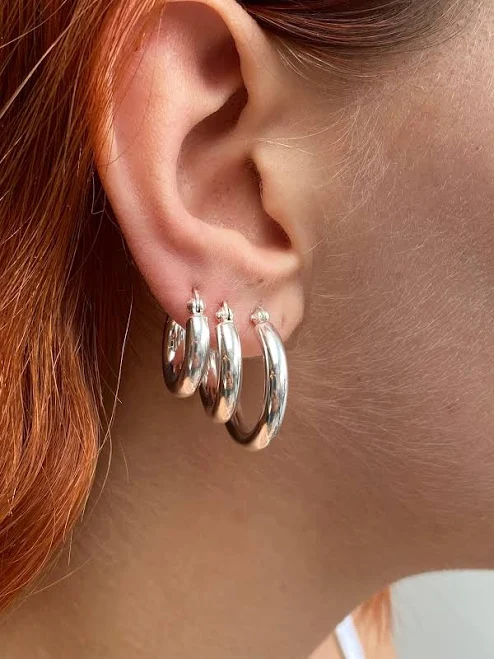 accessory Sterling Silver Chunky Hoop Earrings Etsy - SKSilverJewellery $40.78