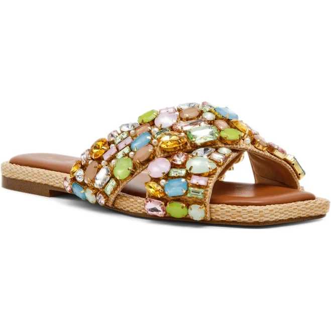 shoes Steve Madden Women's Levity Crystal Embellished Raffia Sandals Macy's $76.3