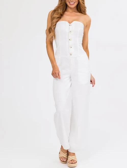 jumpsuit Strapless Low Waist Linen Jumpsuit Lime Lush $29.95