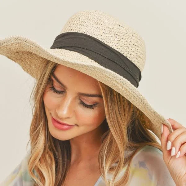 accessory Straw Wide Brim Hat with Black Ribbon Judson & Company $24