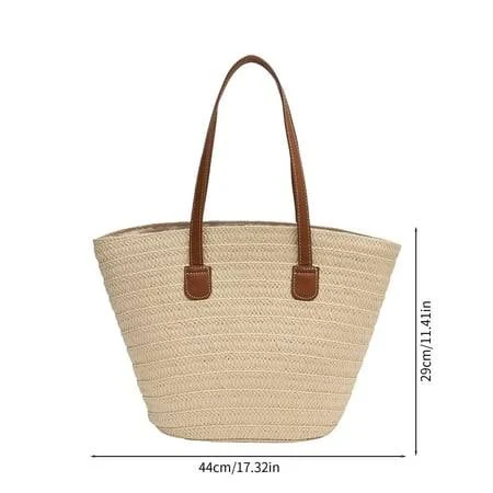 bag Straw Woven Tote Bag with Faux Leather Handles Walmart - Momihoom $14.99