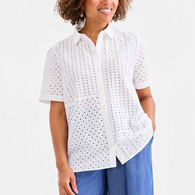 top Style & Co. Women's Cotton Eyelet Button-Front Shirt Macy's $33.86