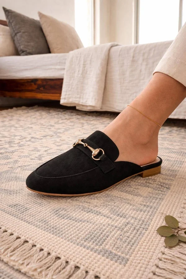 shoes Suede Pointed Toe Slip-On Mules with Gold Buckle Etsy - Seller $84.75