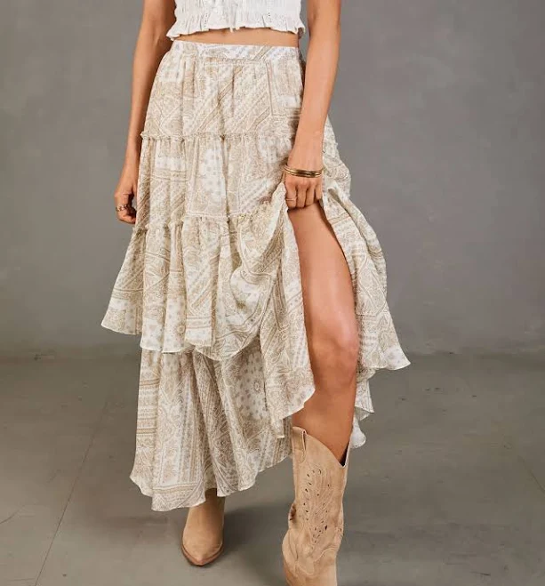 bottoms Sunset Drifter Tiered Paisley Maxi Skirt VICI $55.5