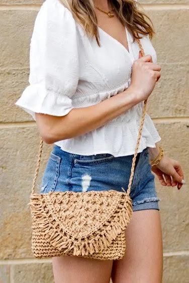 bag Sunset Fringe Woven Straw Crossbody AVAH $46