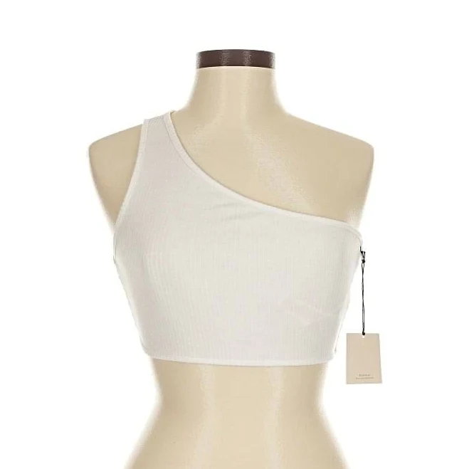 asymmetric neck top Superdown Tank Top Ivory One Shoulder Neckline Tops - New - Women's Size Medium, Cotton Blend, ThredUp ThredUp $11