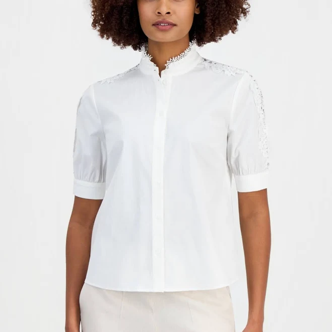 top Tahari Women's Mandarin-Collar Lace-Trim Blouse Macy's $88