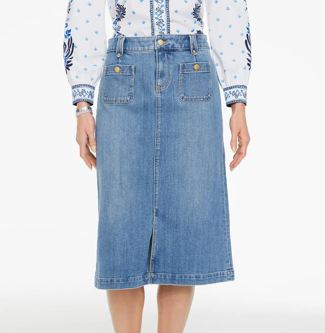 skirt Talbots Women's Petite A-Line Denim Midi Skirt Talbots $109