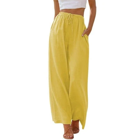 pants Temofon Pants for Women Wide Leg Linen Pant Casual Palazzo Summer Flowy Pants with Pocket Walmart - TEMOFON $17.97