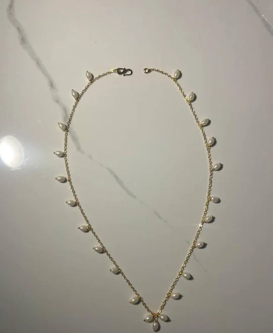 accessory Thin Gold Chain Necklace with Small Pearl Pendants and S-Clasp Closing Etsy - Seller $20