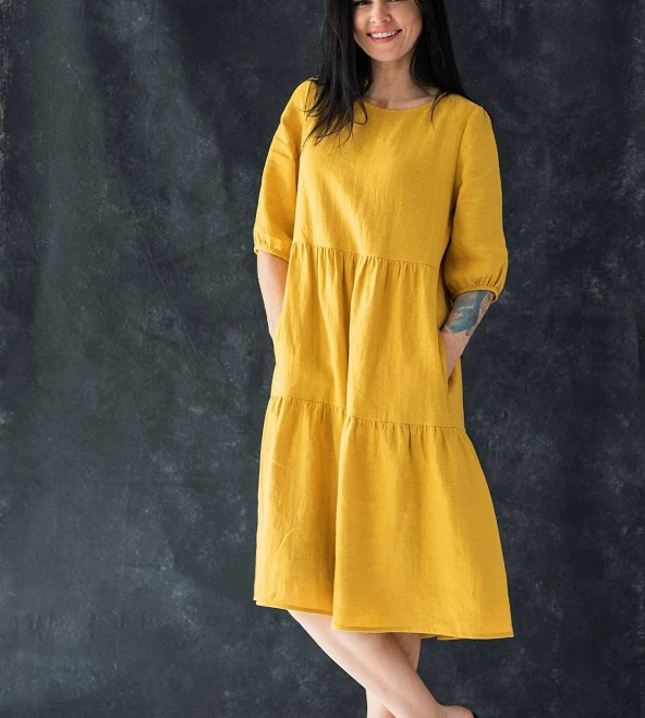 dress Tiered Linen Dress Etsy - YolinesStudio $99.71