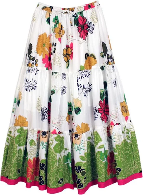 maxi skirt TLB Bright Floral Tiered Cotton Skirt The Little Bazaar $21.99