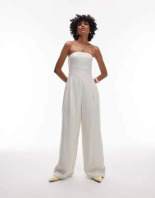 jumpsuit Topshop Topshop seamed wide leg linen jumpsuit in natural - NATURAL - UK 18 BeyondStyle $21.16