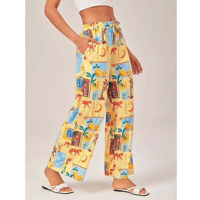pants Tropical Collage Wide-leg Pants Ador.com $17.7