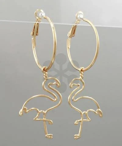accessory Tropical Gold Flamingo Dangle Hoops The Pink Doxie $12