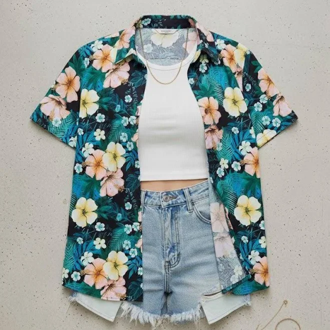 matching set Tropical Print Hawaiian Shirt Etsy - Seller $19.19